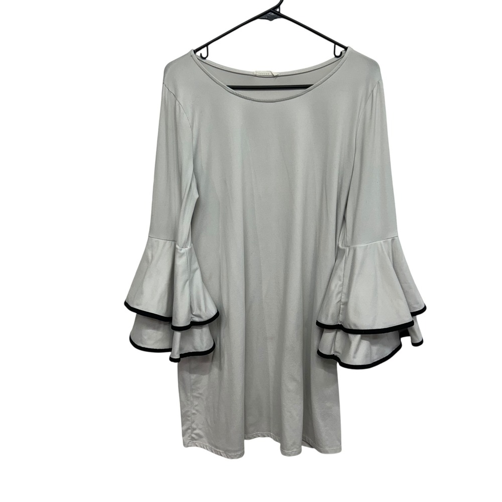Reborn J Gray‎ Bell Sleeve Tunic Dress Tiered Cuff Knit Round Neck M Casual Chic